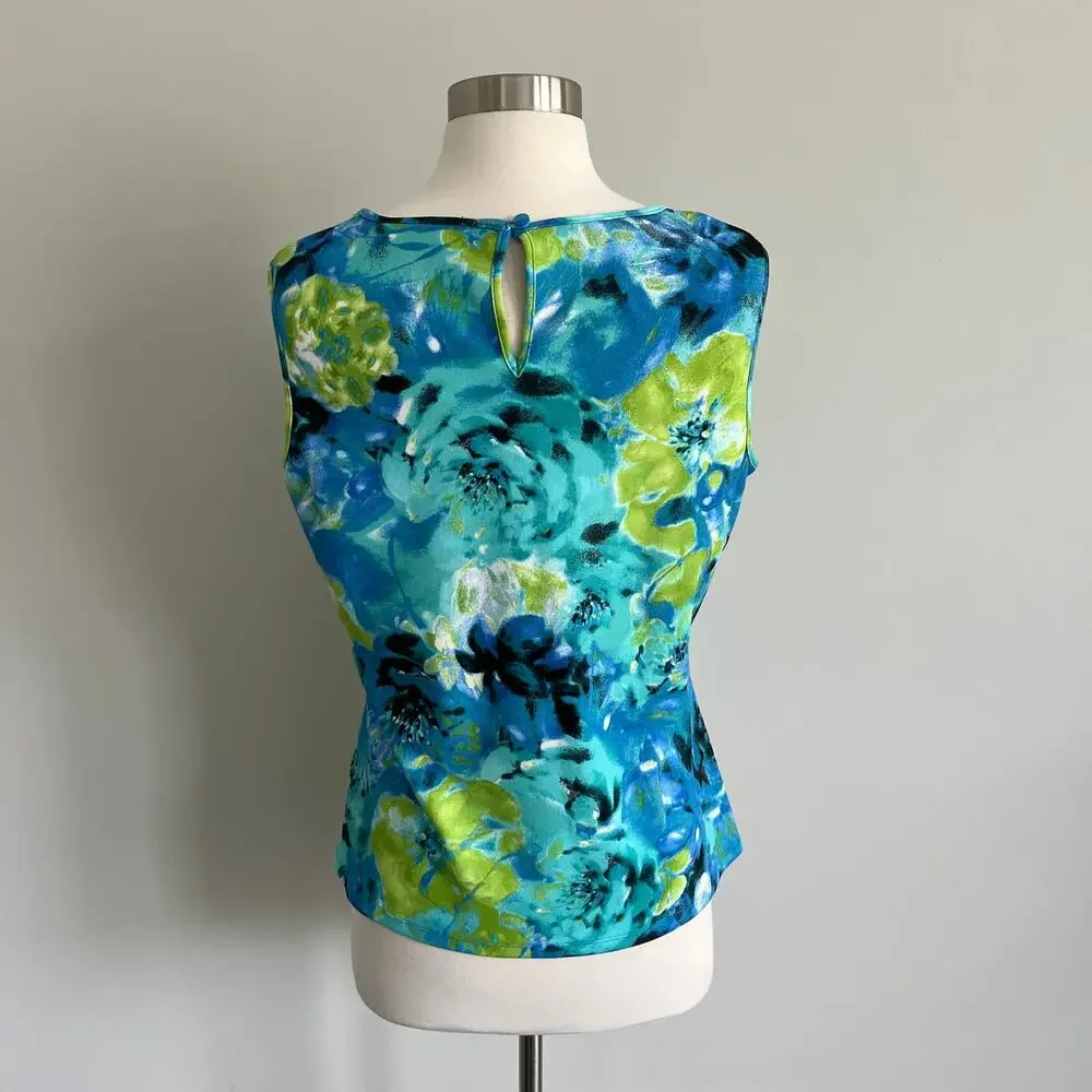 Kasper Sleeveless Blouse Shell Blue Green Floral Work Wear Small - Picture 4 of 6